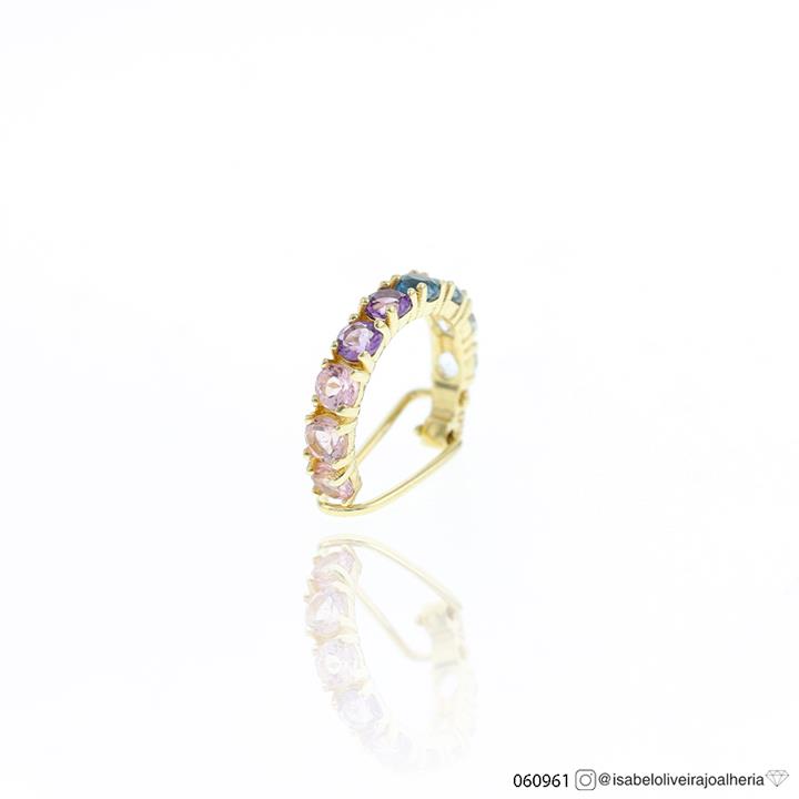 [060961] Piercing com Clip 3 Topázios 2 Ametistas 1 Citrino 1 Rodolita 1 Rubelita 1 Turmalina Verde 1,20g Ouro Amarelo 18k - Coleção Young