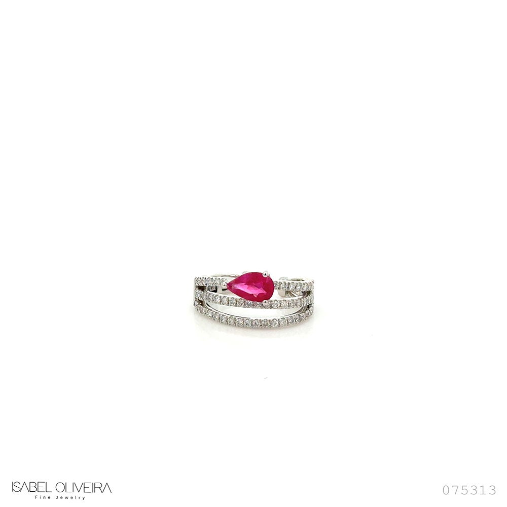 [075313] Piercing Encaixe 1 Rubi 0,48ct 58 Brilhantes 0,21ct 1,56g Ouro Branco 18k - Coleção Young