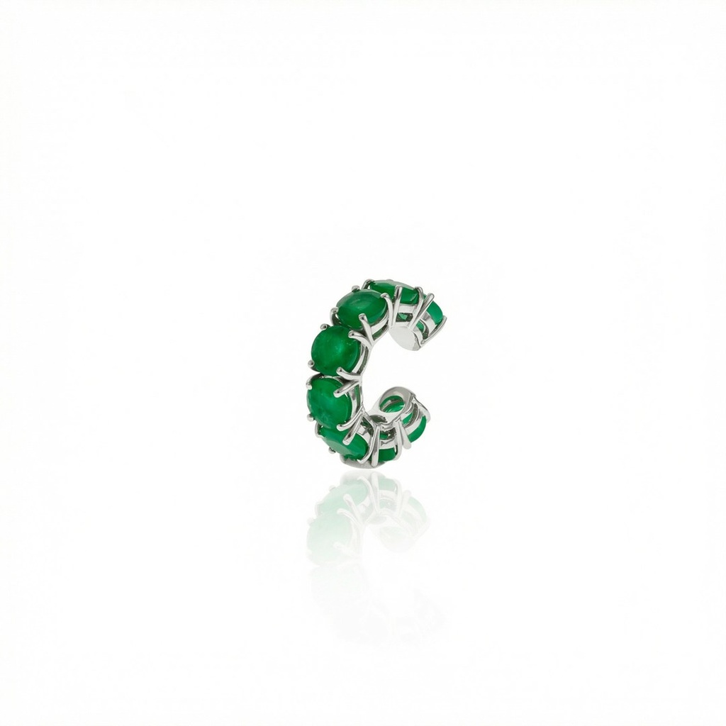 [064390] Piercing Encaixe 8 Esmeraldas Redonda 5mm 3,58ct 3,29g Ouro Branco 18k - Coleção Young