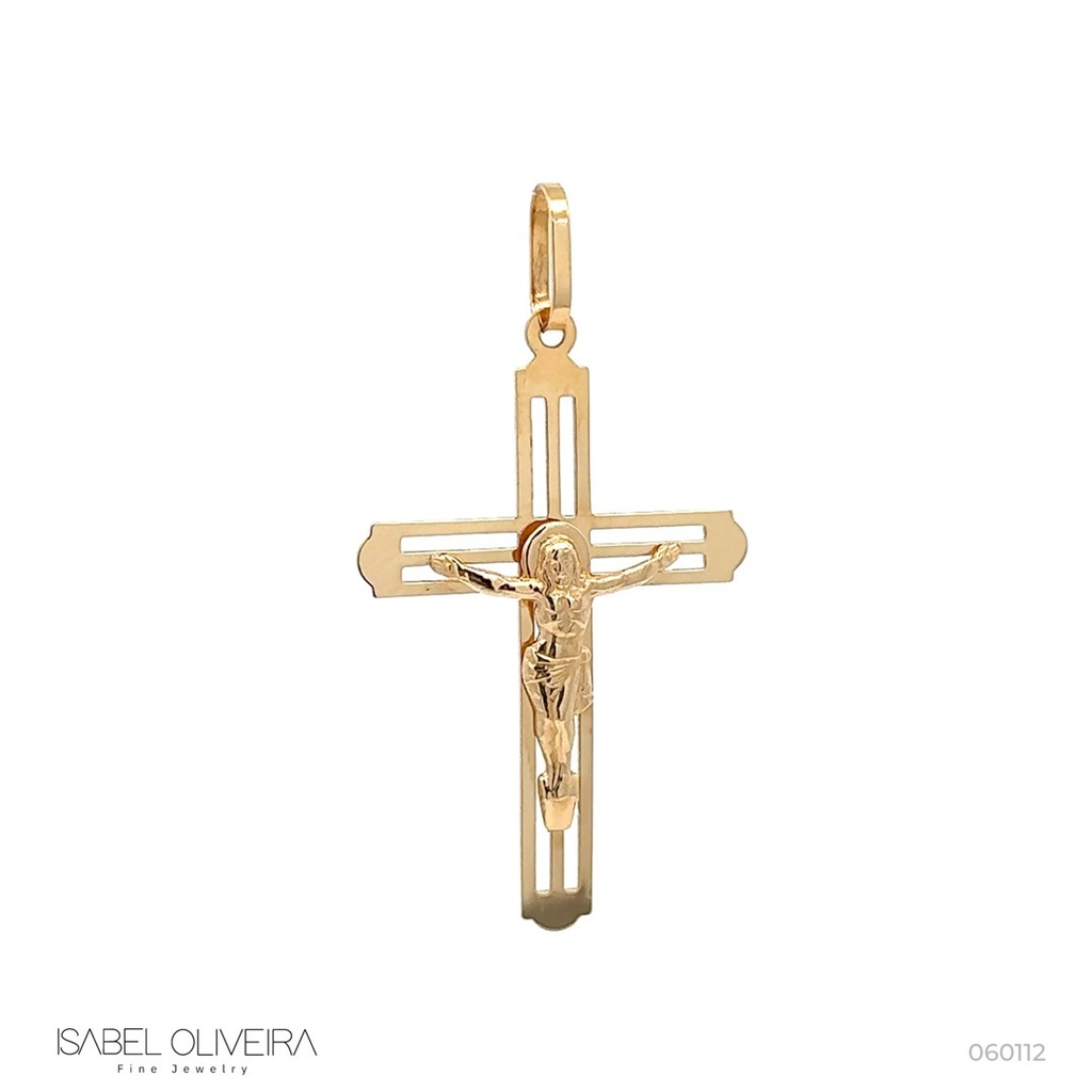 Pingente Cruz Vazada Cristo Pendurado 42,90mm x 27,00mm 2,30g Ouro Amarelo 18k - Coleção Crucifixos