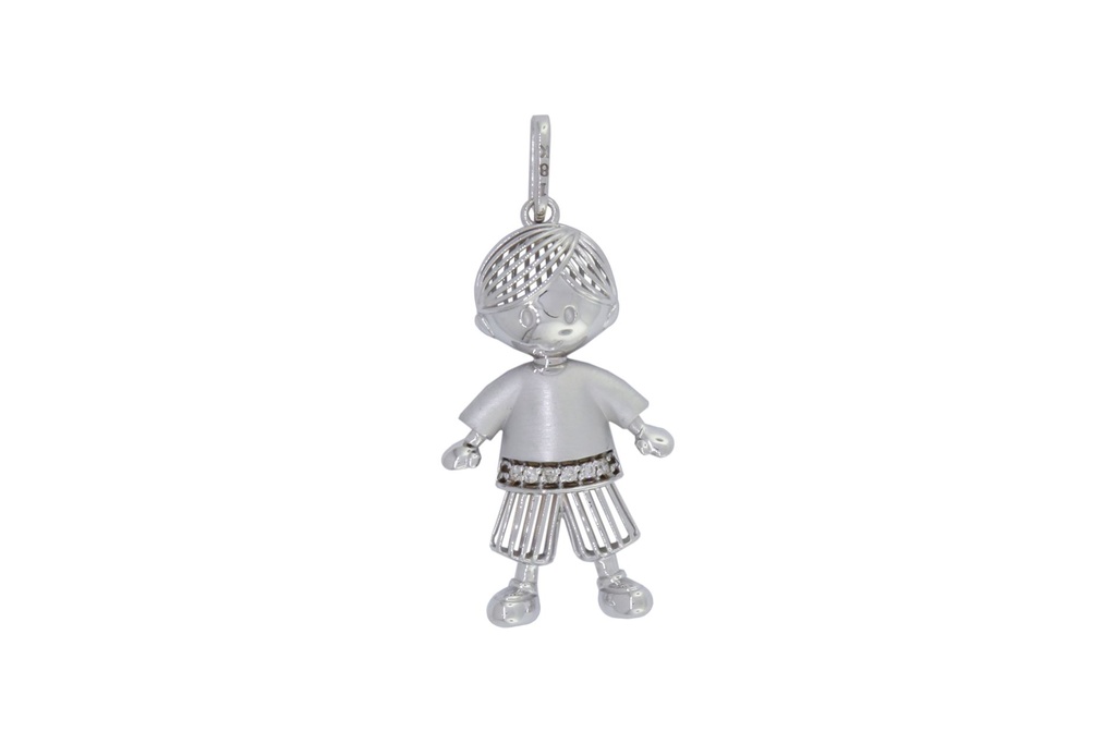 [049232] Pingente 3d Menino com Blusa Fosca 6 Brilhantes 0,03ct 2,40g Ouro Branco 18k - Coleção Mães e Filhos