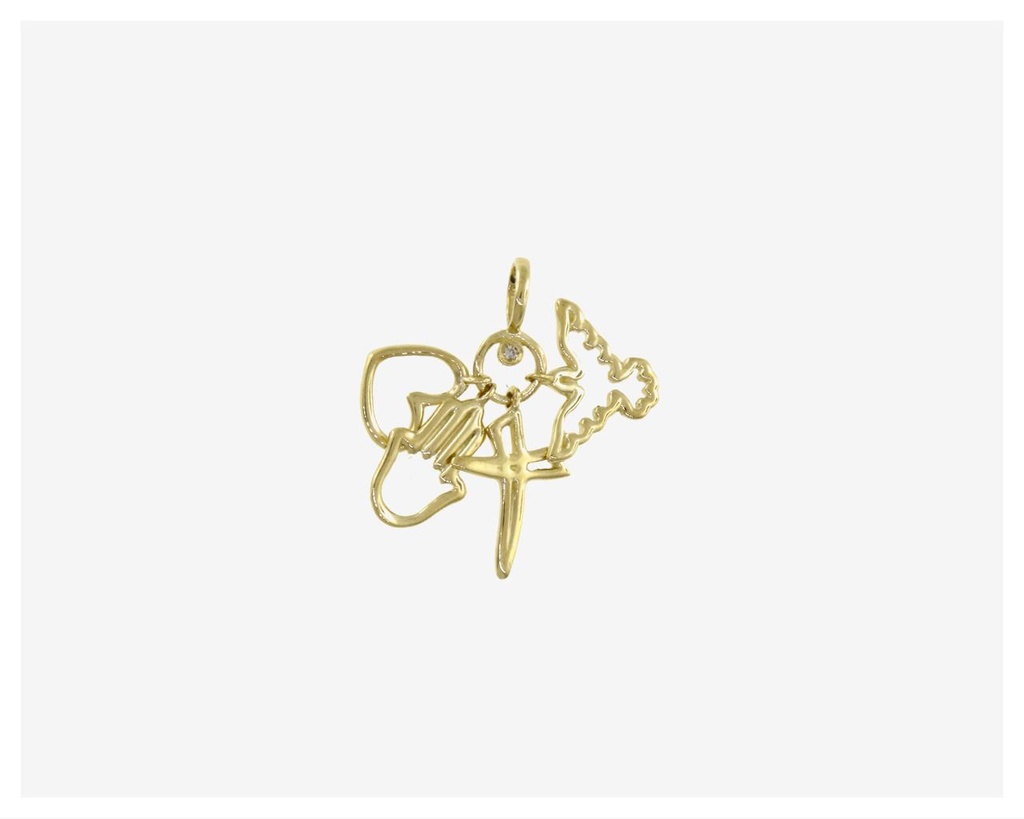 [042350] Pingente Amuleto Religioso 1 Brilhante 0,006ct 1,70g Ouro Amarelo 18k - Coleção Fe Misticos