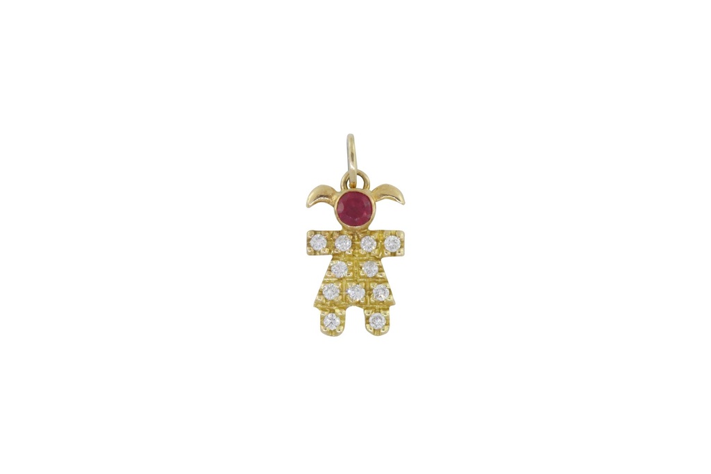 [036566] Pingente Anel Menina 1 Rubi 0,14ct 11 Brilhantes I SI1 0,11ct I SI1 0,90g Ouro Amarelo 18k - Coleção Mães e Filhos