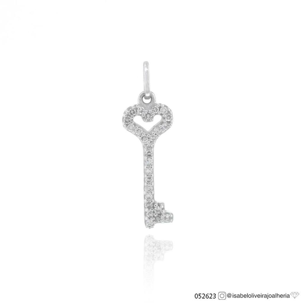 Pingente Chave 26 Diamante 0,13ct J SI1 0,60g Ouro Branco 18k - Coleção Sweet