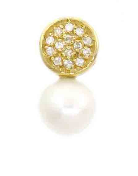 [037598] Pingente Círculo 14 Brilhantes 0,07ct 1 Pérola 7mm 0,80g Ouro Amarelo 18k - Coleção Over The Moon