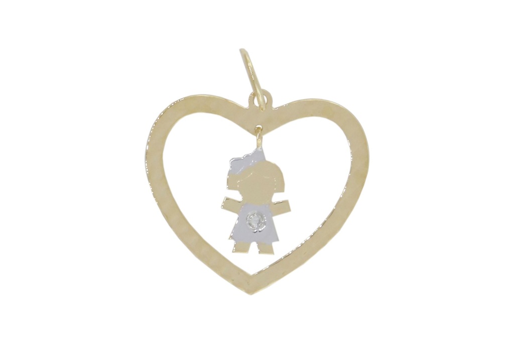 Pingente Coração Vazado com Menina 1 Brilhante 0,005ct 0,50g Ouro Amarelo 18k - Coleção Mães e Filhos