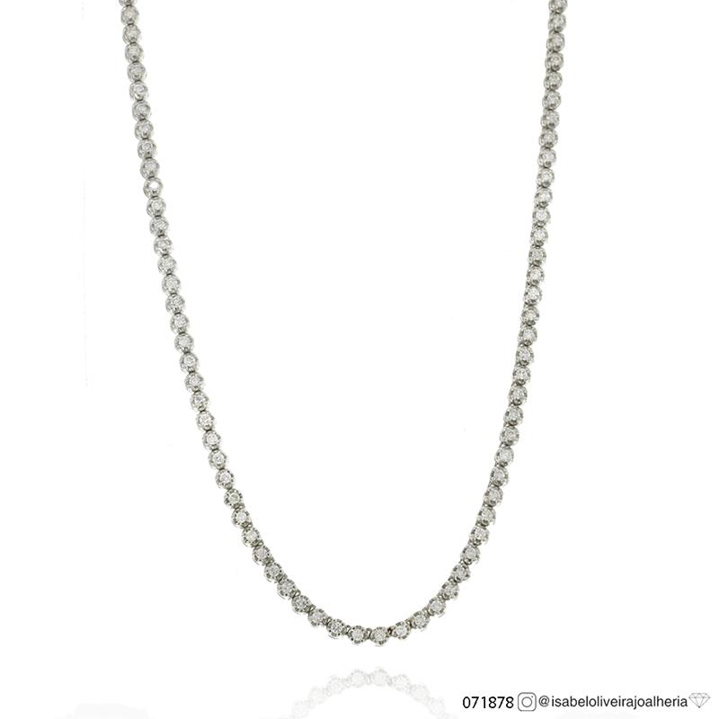 1,3-Colar Riviera Coroa 77 Brilhantes 1,15ct H/i SI1 40cm com Extensor 10,75g Ouro Branco 18k - Coleção Rivieras