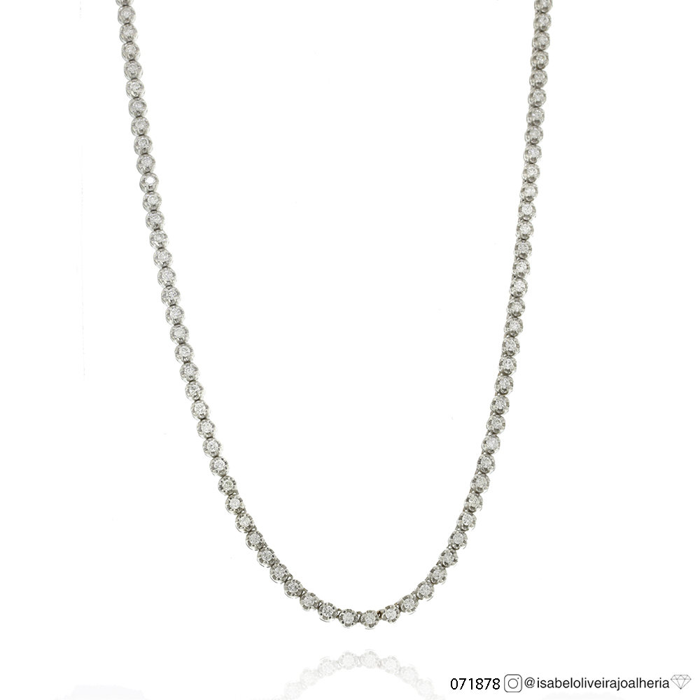 1,3-Colar Riviera Coroa 77 Brilhantes 1,15ct H/i SI1 40cm com Extensor 10,75g Ouro Branco 18k - Coleção Rivieras