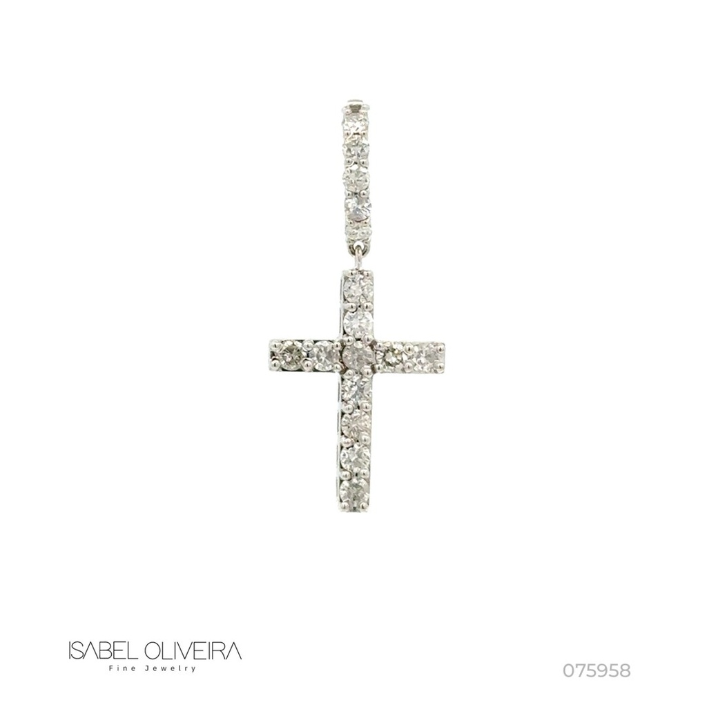 Pingente Cruz 16 Brilhantes 1,15ct H SI1 3,36g Ouro Branco 18k - Coleção Crucifixos