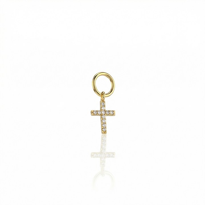 [071786] Pingente Cruz 7mm 11 Brilhantes 0,04ct g VS1 0,31g Ouro Amarelo 18k - Sara e Antonio