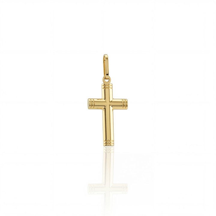 PINGENTE CRUZ MEIA CANA PEQUENA 0,40G OURO AMARELO 18K - COLEÇAO CRUCIFIXOS