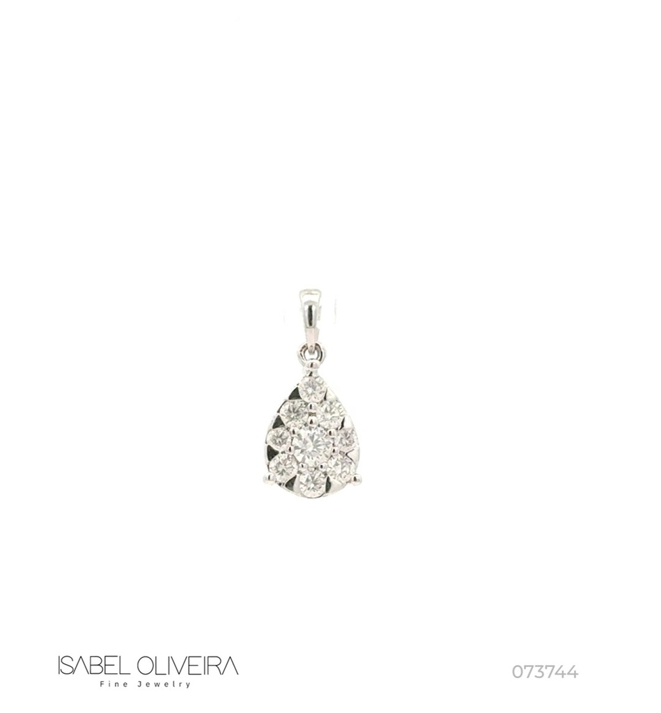 Pingente Gota 9 Brilhantes 0,39CT 0,91G Ouro Branco 18K - Coleçao Botao