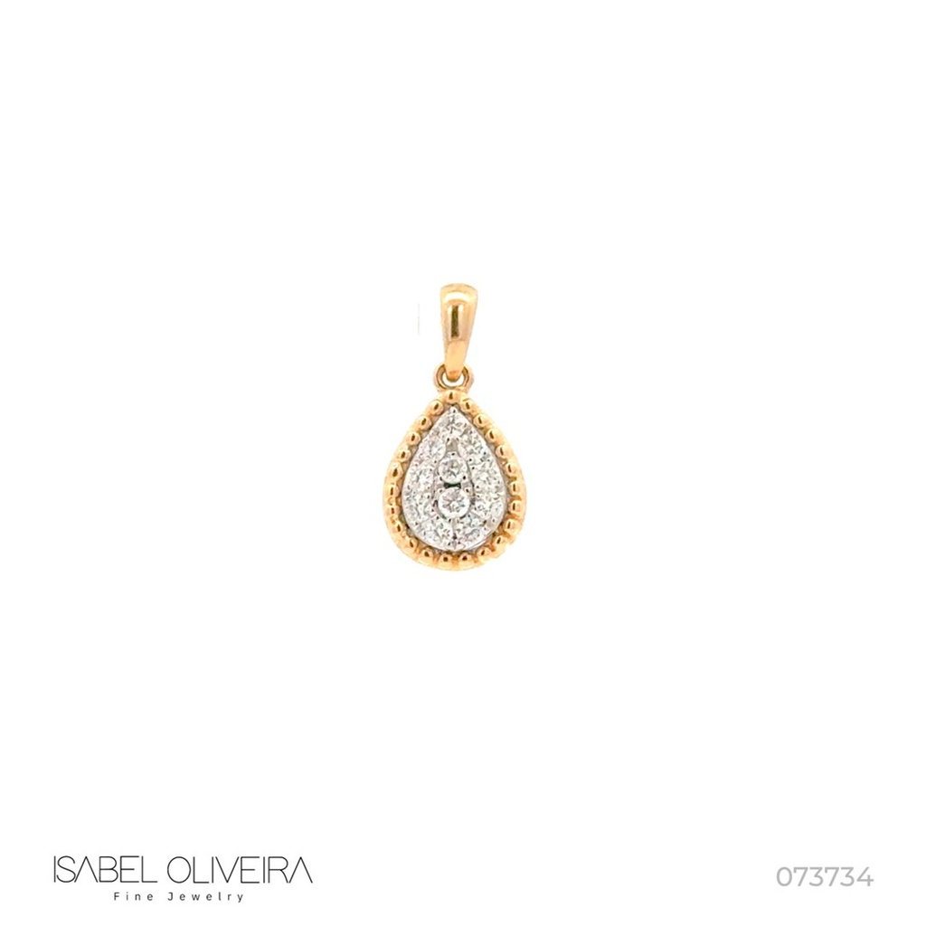 [073734] Pingente Gota com Bolinha 11 Brilhantes 0,14ct 0,80g Ouro Amarelo e Branco 18k - Coleção Minimalista