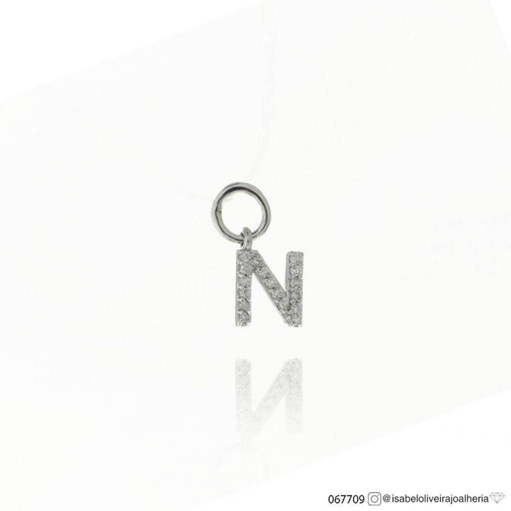 Pingente Letra N 6mm 17 Brilhantes Diamante 0,07ct 0,30g Ouro Branco 18k - Coleção About Me
