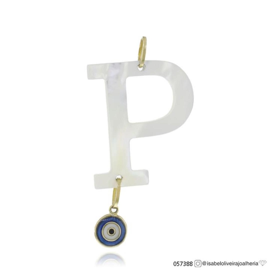 Pingente Letra P Madre Pérola com Olho Grego 1,20g Ouro Amarelo 18k - Coleção History