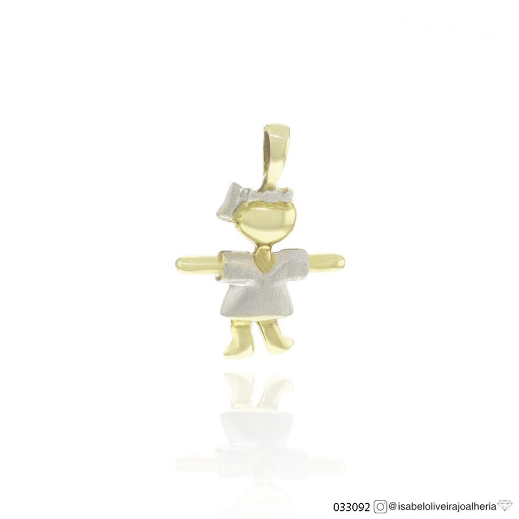 Pingente Menina 1,30g Ouro Amarelo 18k com Ródio Branco - Coleção Mães e Filhos