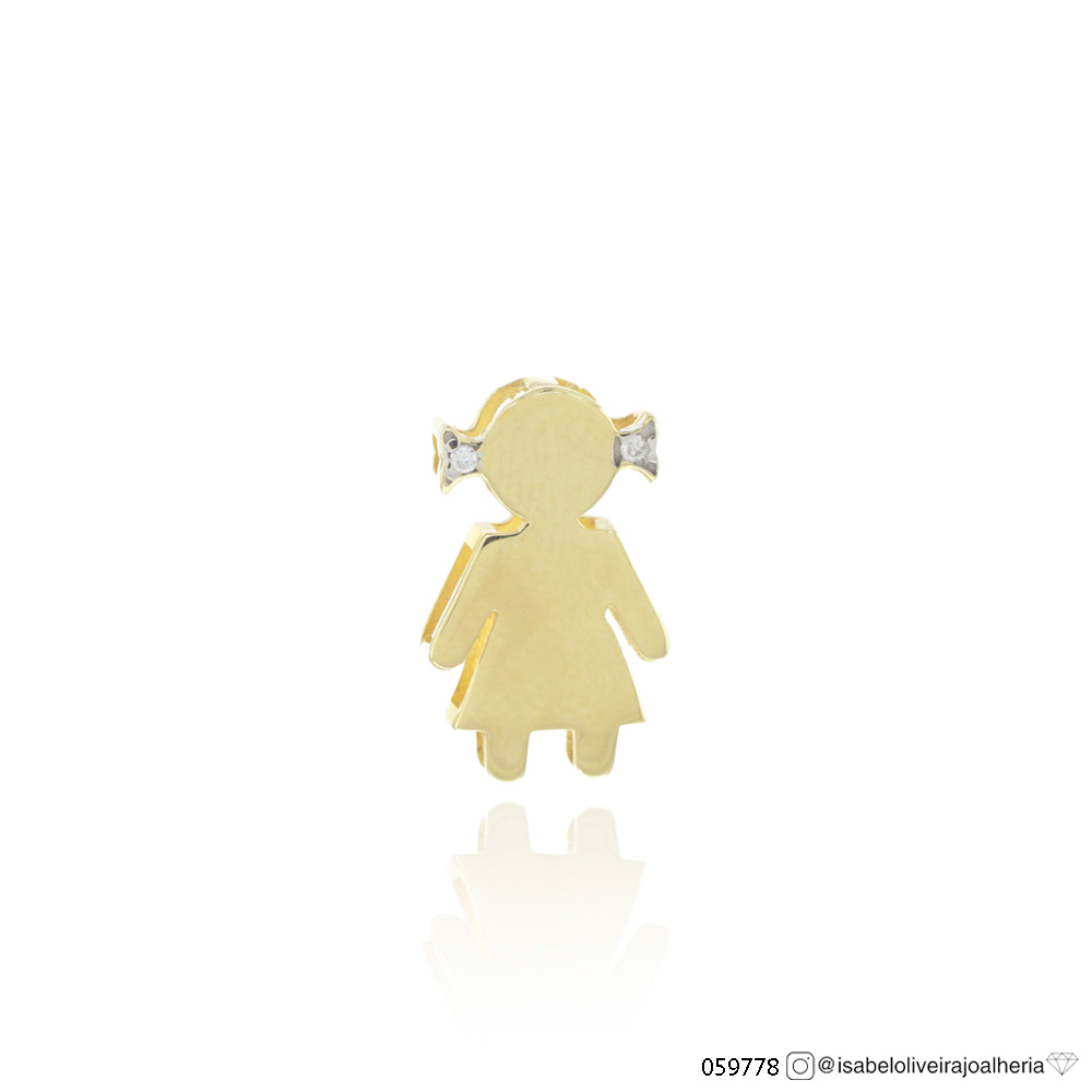 [059778] Pingente Menina 2 Brilhantes 0,01ct 1,00g Ouro Amarelo 18k - Coleção Mães e Filhos