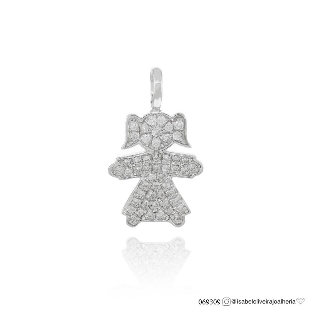 [069309] Pingente Menina 50 Brilhantes 0,17ct H VS2 1,06g Ouro Branco 18k - Coleção Mães e Filhos