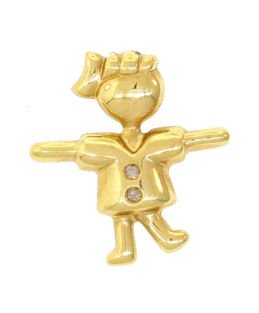 [032014] Pingente Menina com 2 Brilhantes J SI1 0,70g Ouro Amarelo 18k - Coleção Mães e Filhos
