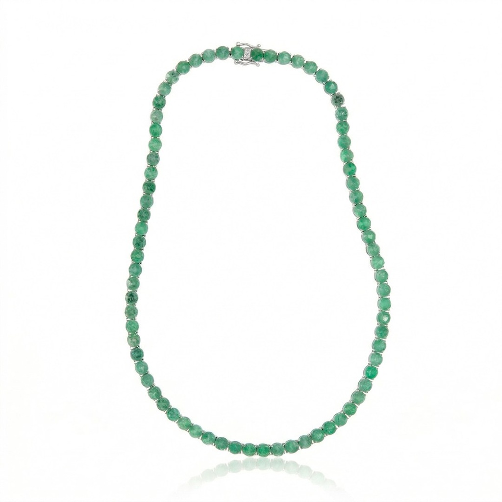 [074725] 50-Colar Riviera 75 Esmeraldas Brasileiras Redondas 30,90ct 40cm 29,82g Ouro Branco 18k - Coleção Rivieras