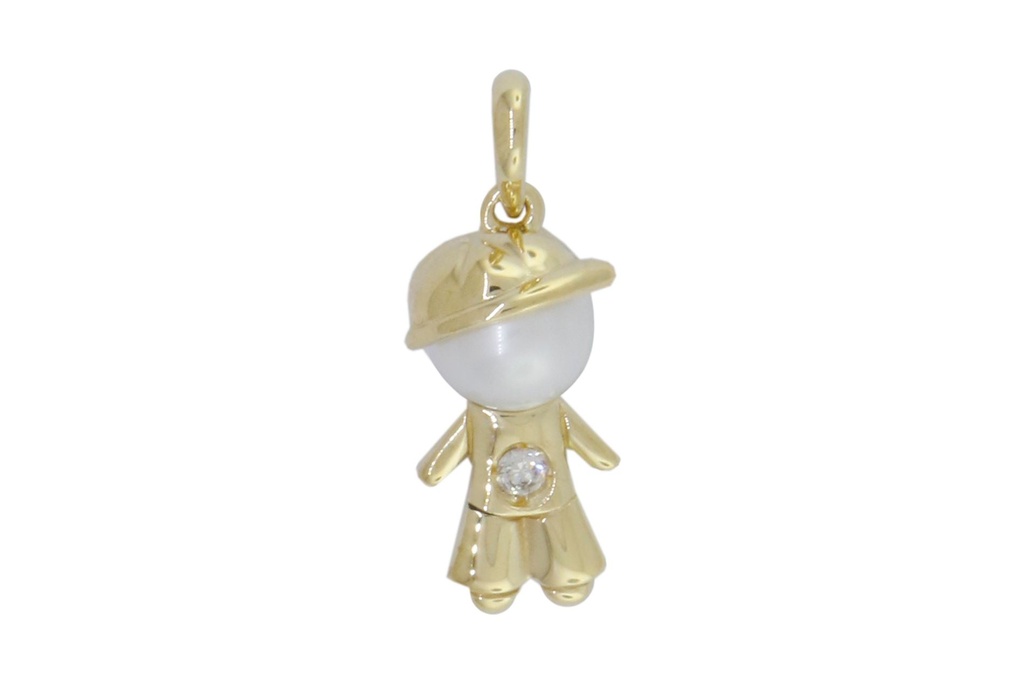 Pingente Menino 1 Pérola 5mm Brilhante 0,02ct 1,70g Ouro Marelo 18k - Coleção Mães e Filhos