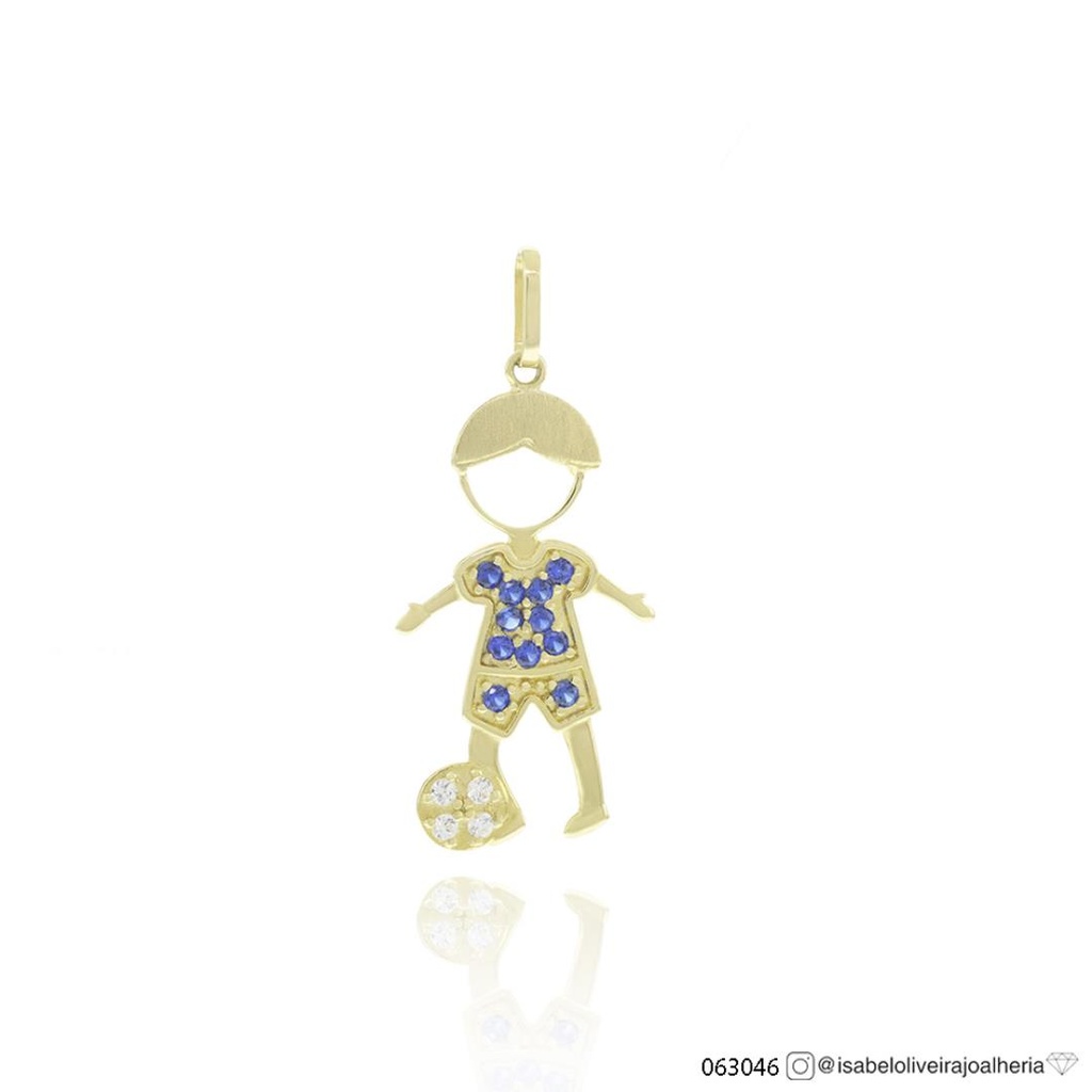 [063046] Pingente Menino 4 Zircônias Brancas e 11 Zircônias Azuis 1,00g Ouro Amarelo 18k - Coleção Sara e Antonio