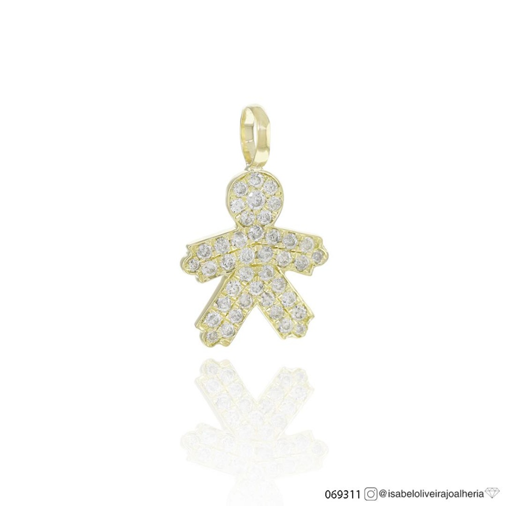 Pingente Menino 40 Brilhantes 0,32ct 0,92g Ouro Amarelo 18k - Coleção Mães e Filhos