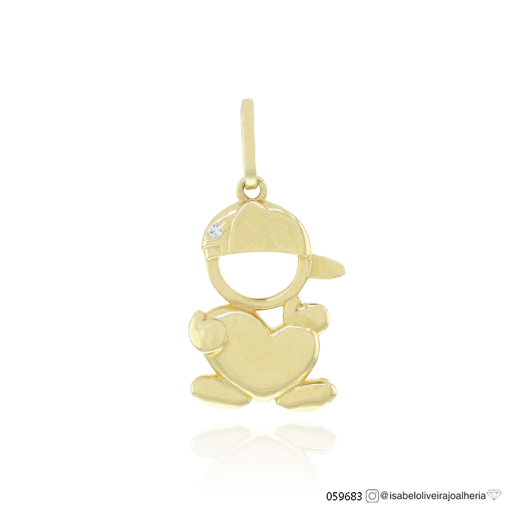 [059683] Pingente Menino Coração 1 Zircônia Branca 1,00g Ouro Amarelo 18k - Coleção Mães e Filhos