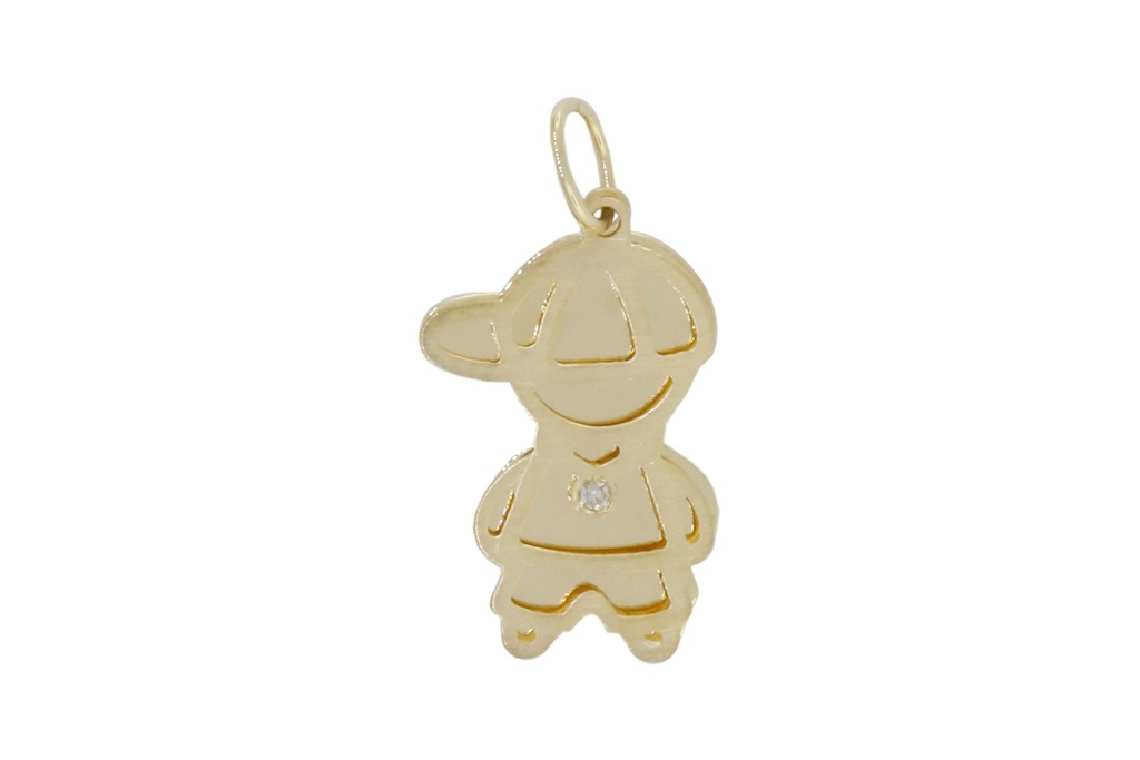 [049138] Pingente Menino Duplo 1 Brilhante 0,005ct 0,70g Ouro Amarelo 18k - Coleção Mães e Filhos