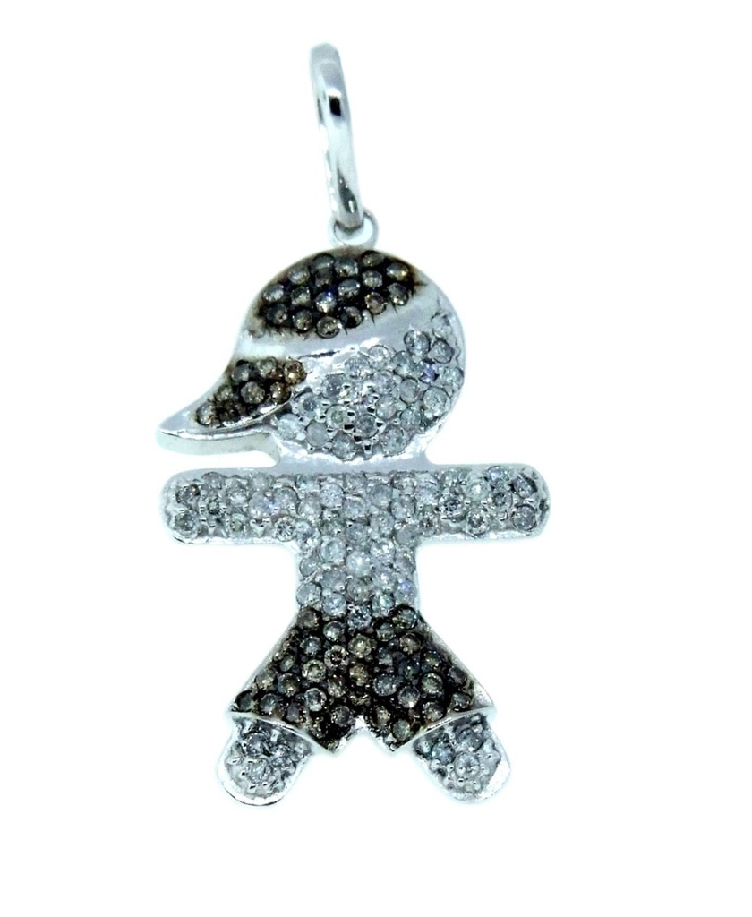 [017142] Pingente Menino Pavê Brilhantes Chocolate 4,10g Ouro Branco 18k - Coleção Mães e Filhos
