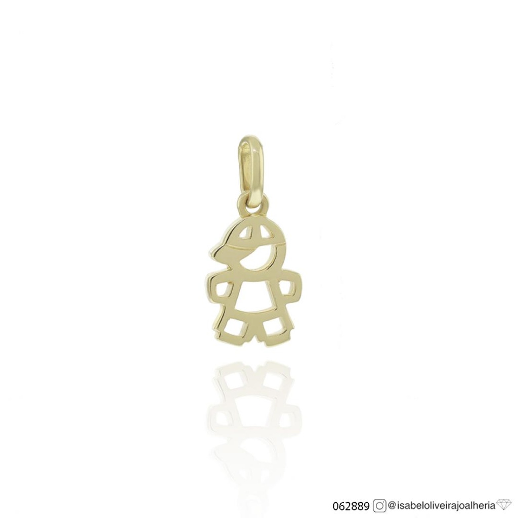 [062889] Pingente Menino Vazado com Bone 13,00mm 1,30g Ouro Amarelo 18k - Coleção Mães e Filhos