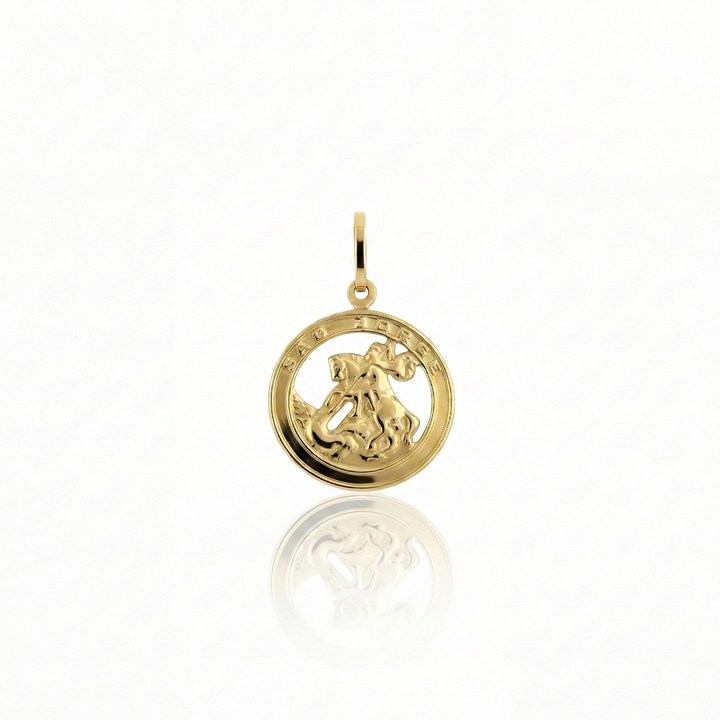 [059372] Pingente São Jorge Vazado Pequeno 16mm 0,85g Ouro Amarelo 18k - Coleção Fe Santos