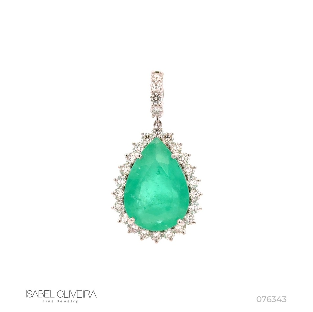 Pingente Tira e Poe Classico I Esmeralda Colombiana Gota 16,76CT 26 Brilhantes 2,20CT H VS2 9,72G Ouro Branco 18K - Coleçao Colombia Emerald