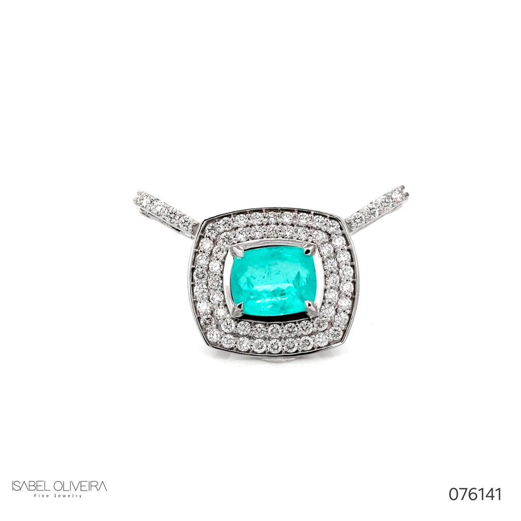 Pingente Turmalina Paraiba Cushion 5,38CT 62 Brilhantes 1,85CT H VS2 9,71G Ouro Branco 18K - Coleçao Caribbean Blue