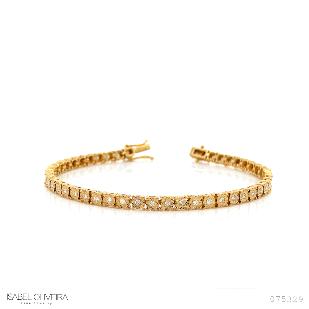 1,6-Pulseira Riviera 48 Brilhantes 0,77ct 18cm 10,89gouro Amarelo 18k - Coleção Rivieras