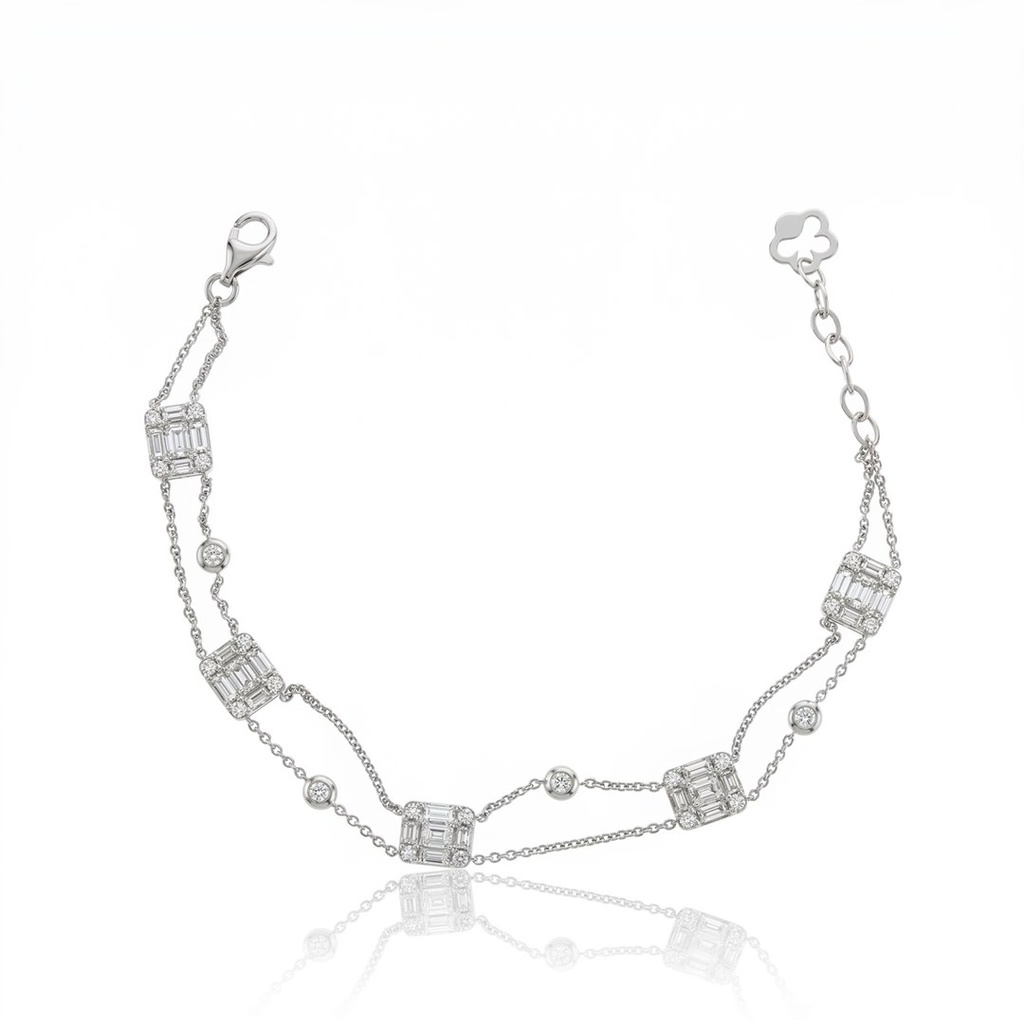 [076807] Pulseira 25 Diamantes Baguetes 1,18ct 24 Brilhantes 0,50ct 18cm 4,49g Ouro Branco 18k - Coleção Laisa