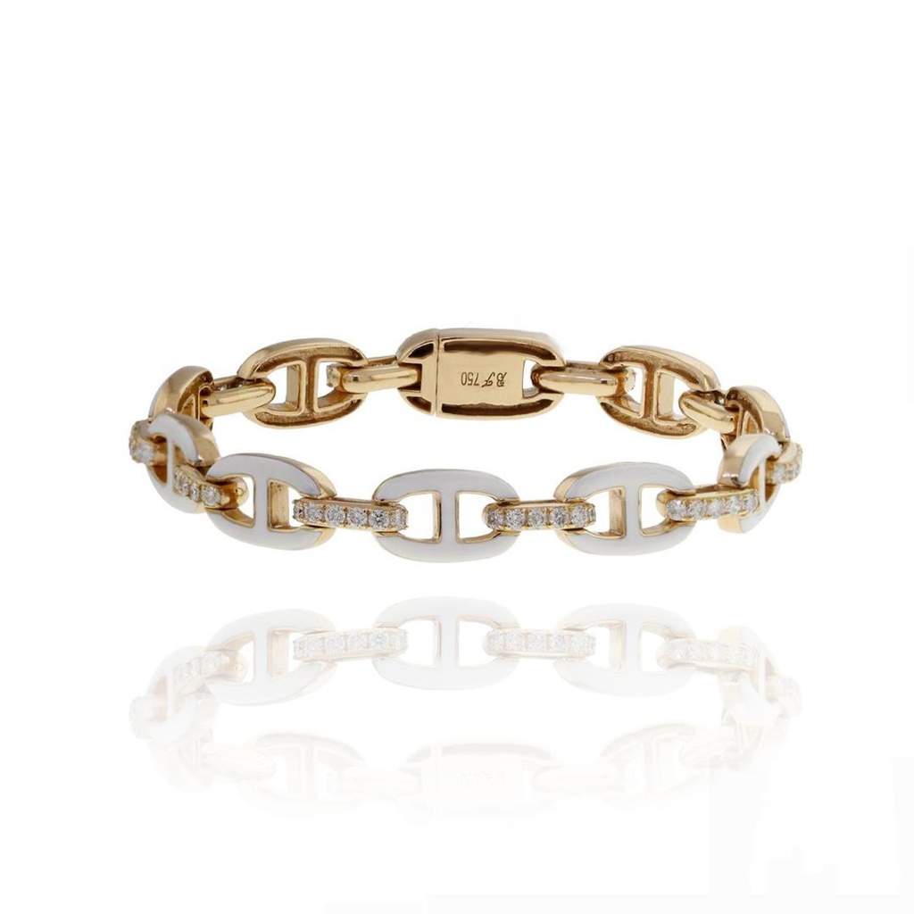 [056537] Pulseira Cerâmica Branco Elo Maleável 10 Fileiras com 6 Brilhantes 1,50ct Ouro Rose 18k - Coleção Day By Day