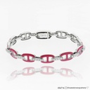 Pulseira Cerâmica Rosa Elo Maleável 12 Fileiras com 6 Brilhantes 18cm 22,30g Ouro Branco 18k - Coleção Day By Day