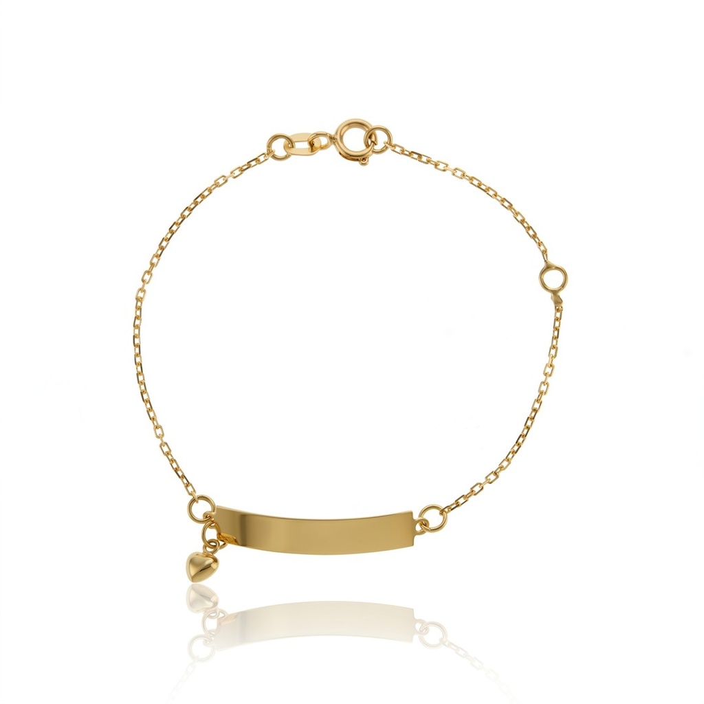 Pulseira Chapinha Corrente Cartier com Pingente Coração 13cm 1,05g Ouro Amarelo 18k - Coleção Kids