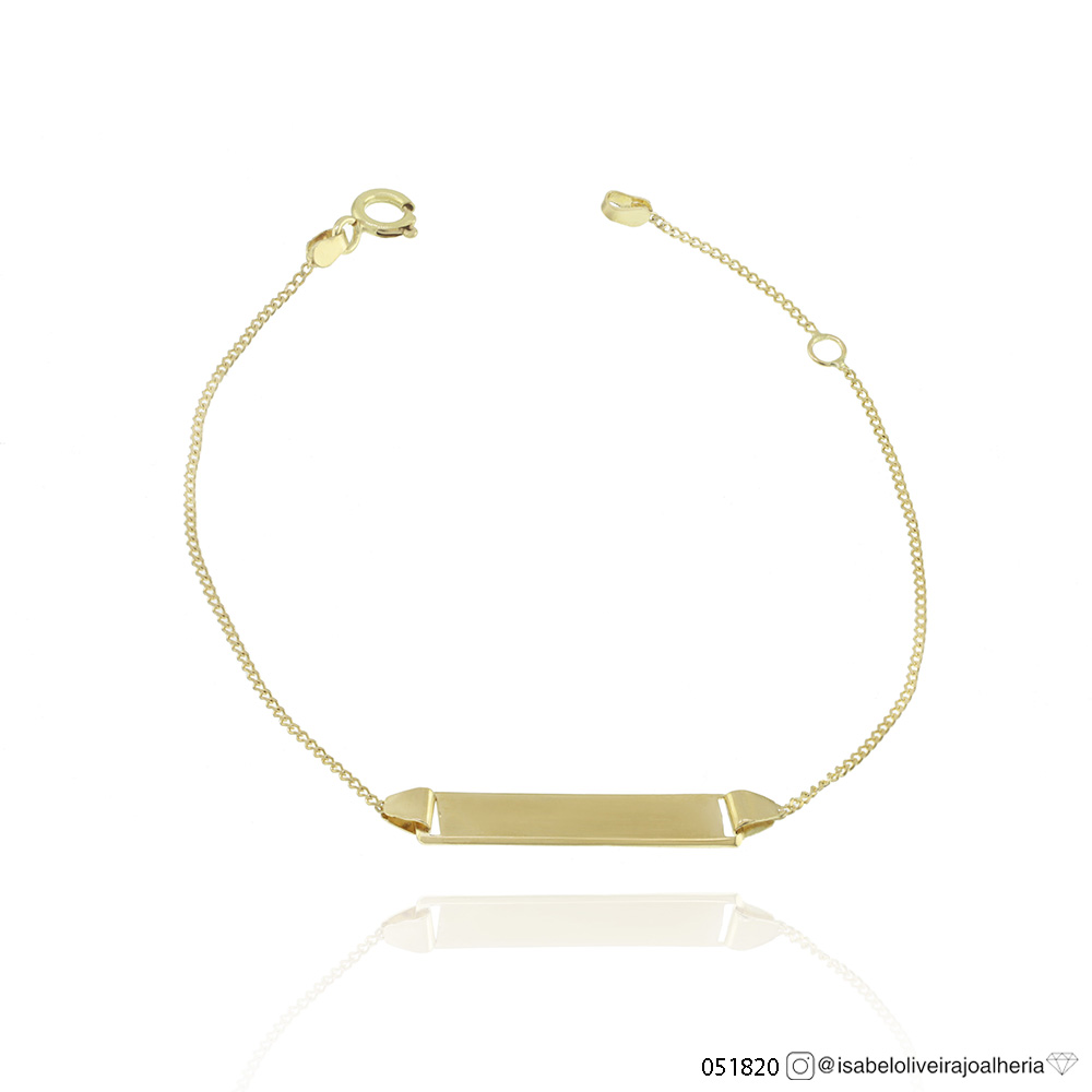 [051820] Pulseira Chapinha Corrente Groumet 15cm 1,59g Ouro Amarelo 18k - Coleção Kids