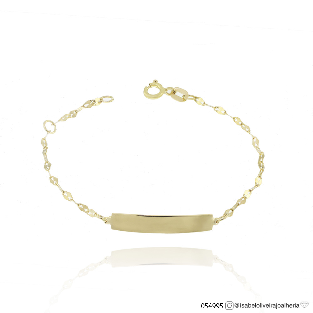 Pulseira Chapinha Corrente Piastrini 13cm 0,80g Ouro Amarelo 18k - Coleção Kids