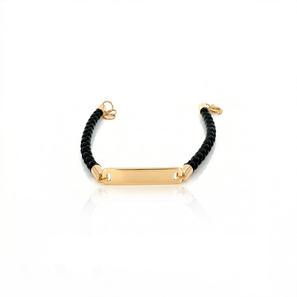 Pulseira Couro Trancado com Plaquinha 2,52g Ouro Amarelo 18k - Coleção Kids