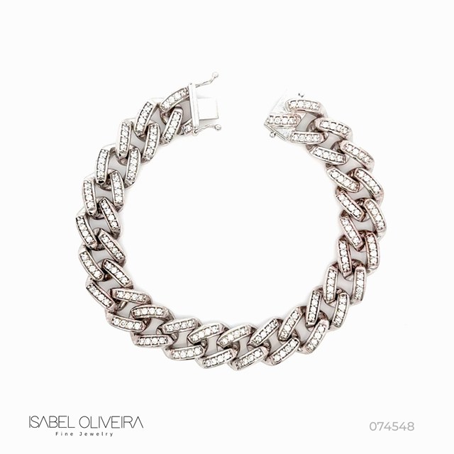 Pulseira Elos Groumet 185 Brilhantes 1,96 ct H VS2 17cm 31,20g Ouro Branco 18k - Coleção Elos Power