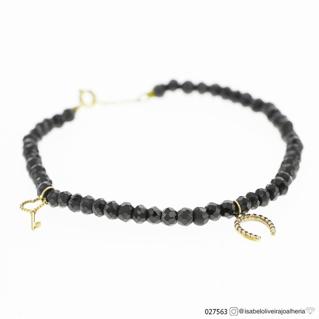 Pulseira Espinélio com Pingentes Chave e Ferradura com Brilhantes 19,5cm 6,50g Ouro Amarelo 18k - Coleção Day By Day