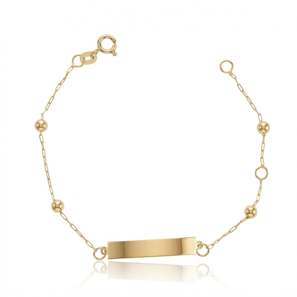 [053288] Pulseira Infantil Chapa 4 Bolinhas 13,5cm 0,96g Ouro Amarelo 18k - Coleção Kids