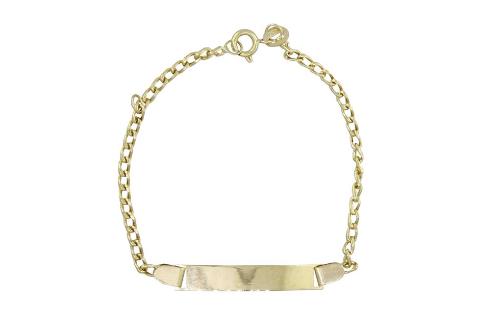 [045343] Pulseira Infantil Chapa com Corrente 14CM 1,27G Ouro Amarelo 18K - Coleçao Kids