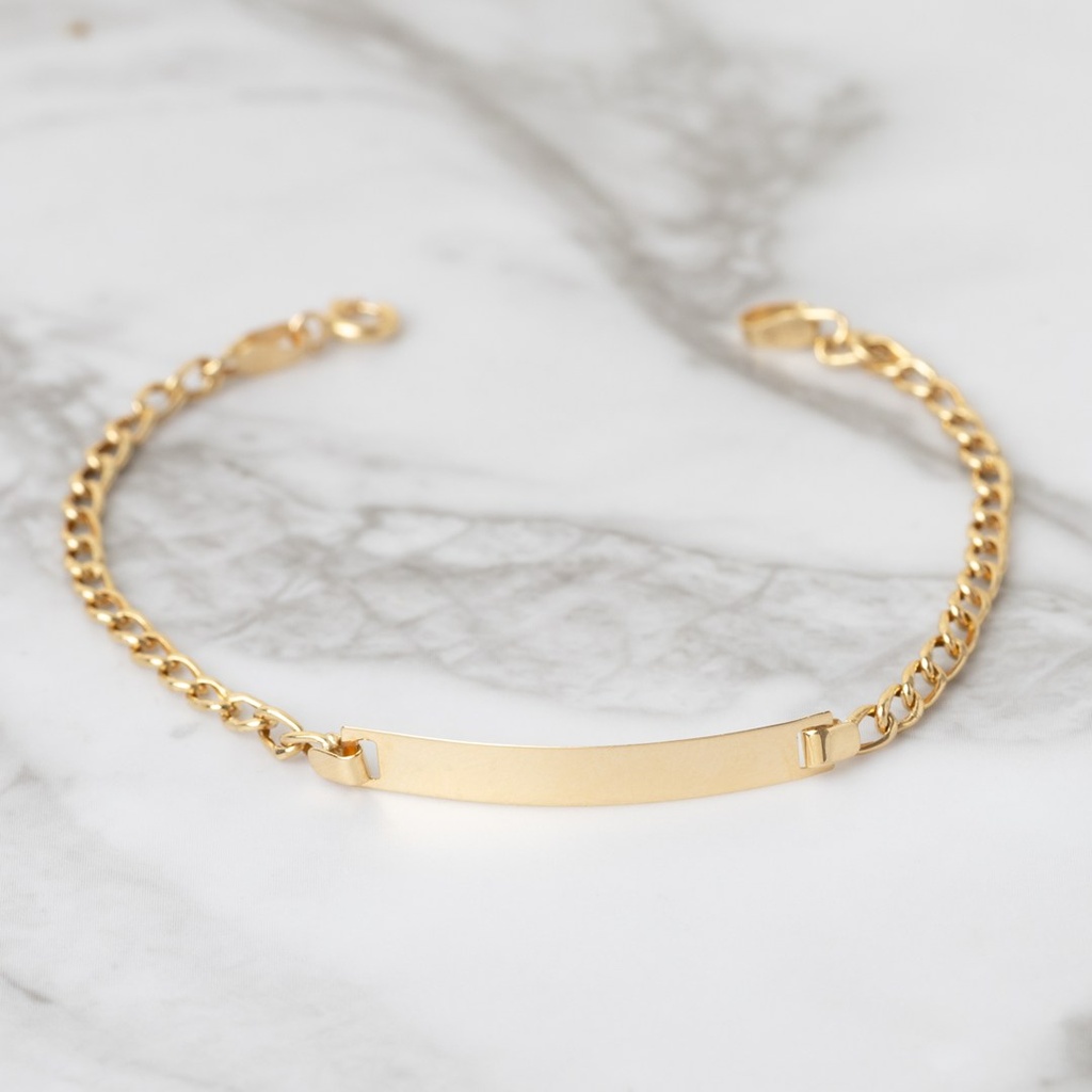 [045343] Pulseira Infantil Chapa com Corrente 14cm 1,27g Ouro Amarelo 18k - Coleção Kids