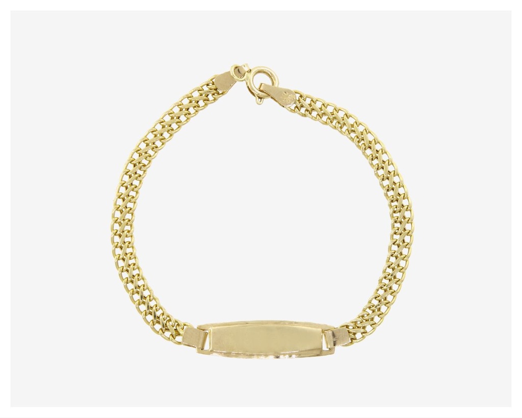 Pulseira Infantil Chapa com Corrente Groumet Dupla 1,90 a 2,10g Ouro Amarelo 18k - Coleção Kids