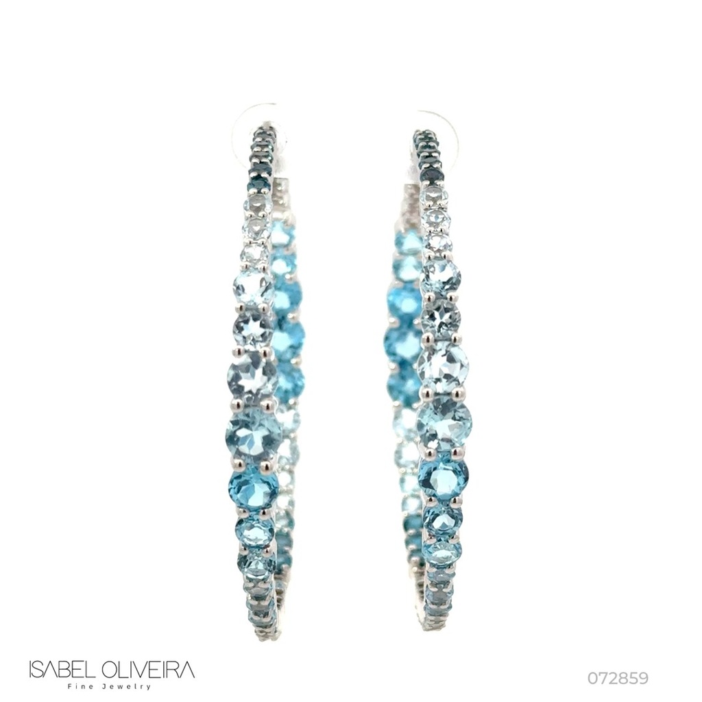 60-Argola Degradê Topázios London Sky e Swiss 24,79ct 22,42g Ouro Branco 18k