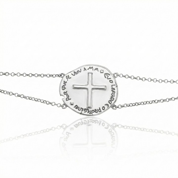 [051703] Pulseira Medalha Oração Canção Nova 22mm Diâmetro 5,0g Ouro Branco 18k - Coleção Fe Santos